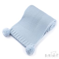 ABP712-BB: Blue Ribbed Wrap with Pom Poms